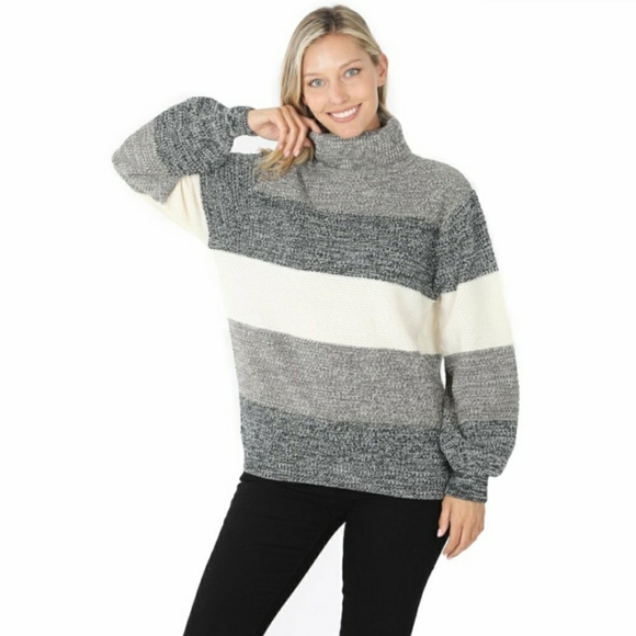 Color Block Turtleneck Sweater - Picture 1 of 3